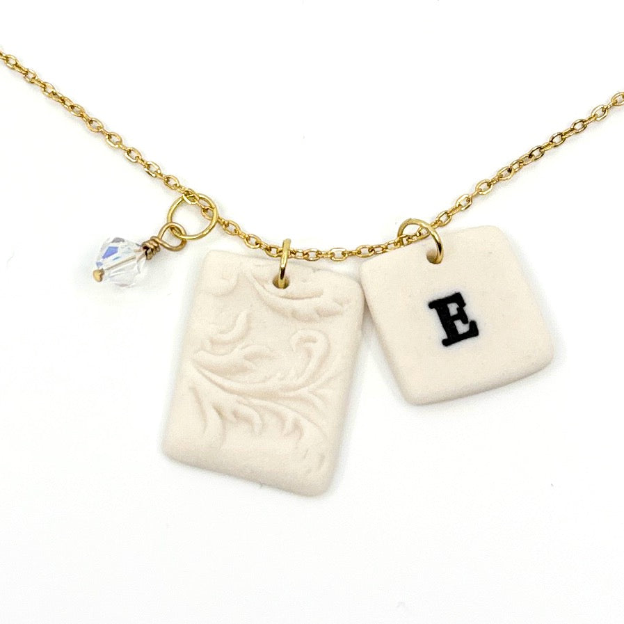 Florentine Rectangle Porcelain Charm in White