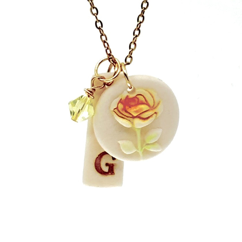 Round Rosebud Porcelain Charm in Yellow
