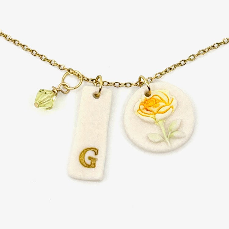Round Rosebud Porcelain Charm in Yellow