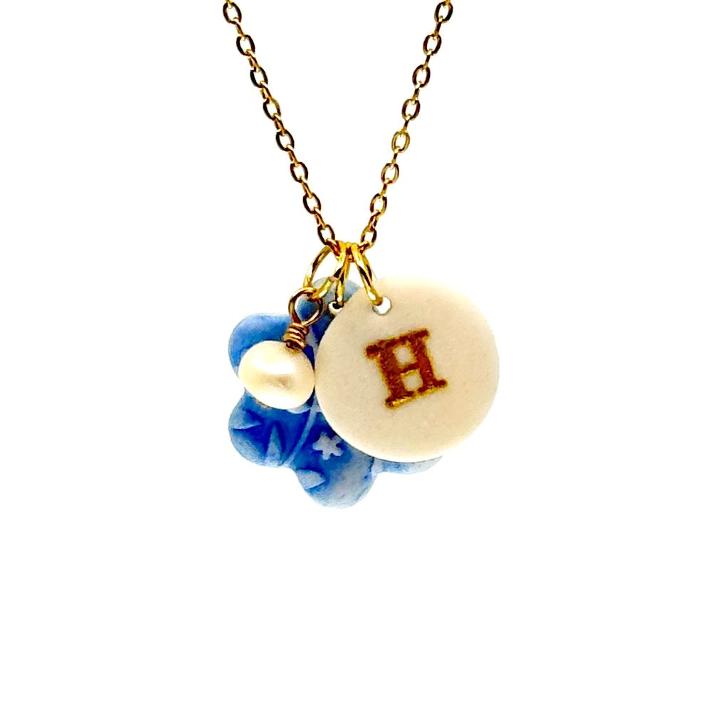 Cherry Blossom Flower Porcelain Charm in Light Blue
