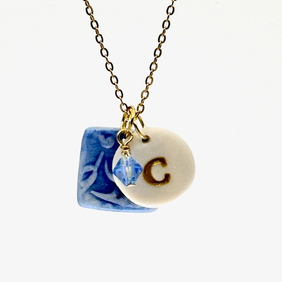 Florentine Square Porcelain Charm in Cobalt