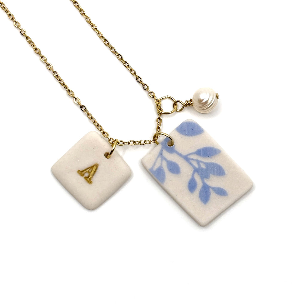 Rectangle Willow Porcelain Charm in Light Blue