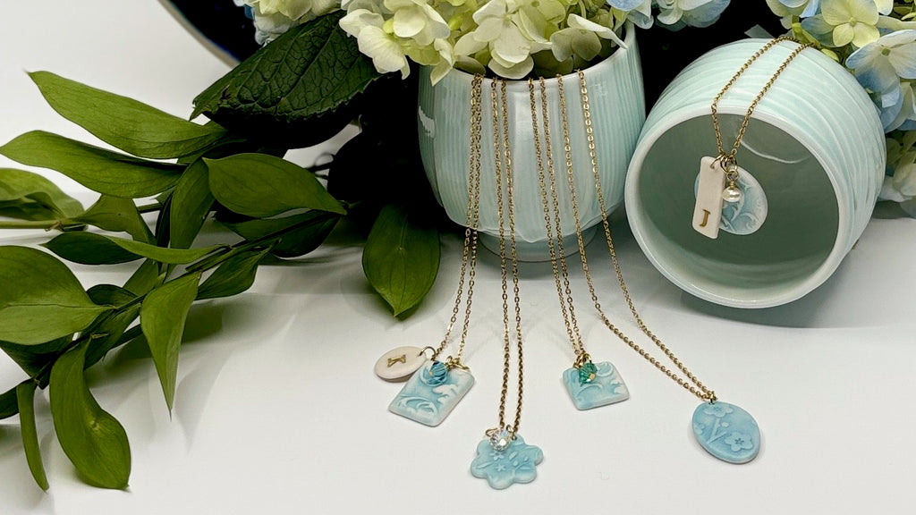 Cherry Blossom Flower Porcelain Charm in Turquoise