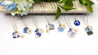Square Hydrangea Porcelain Charm in Cobalt