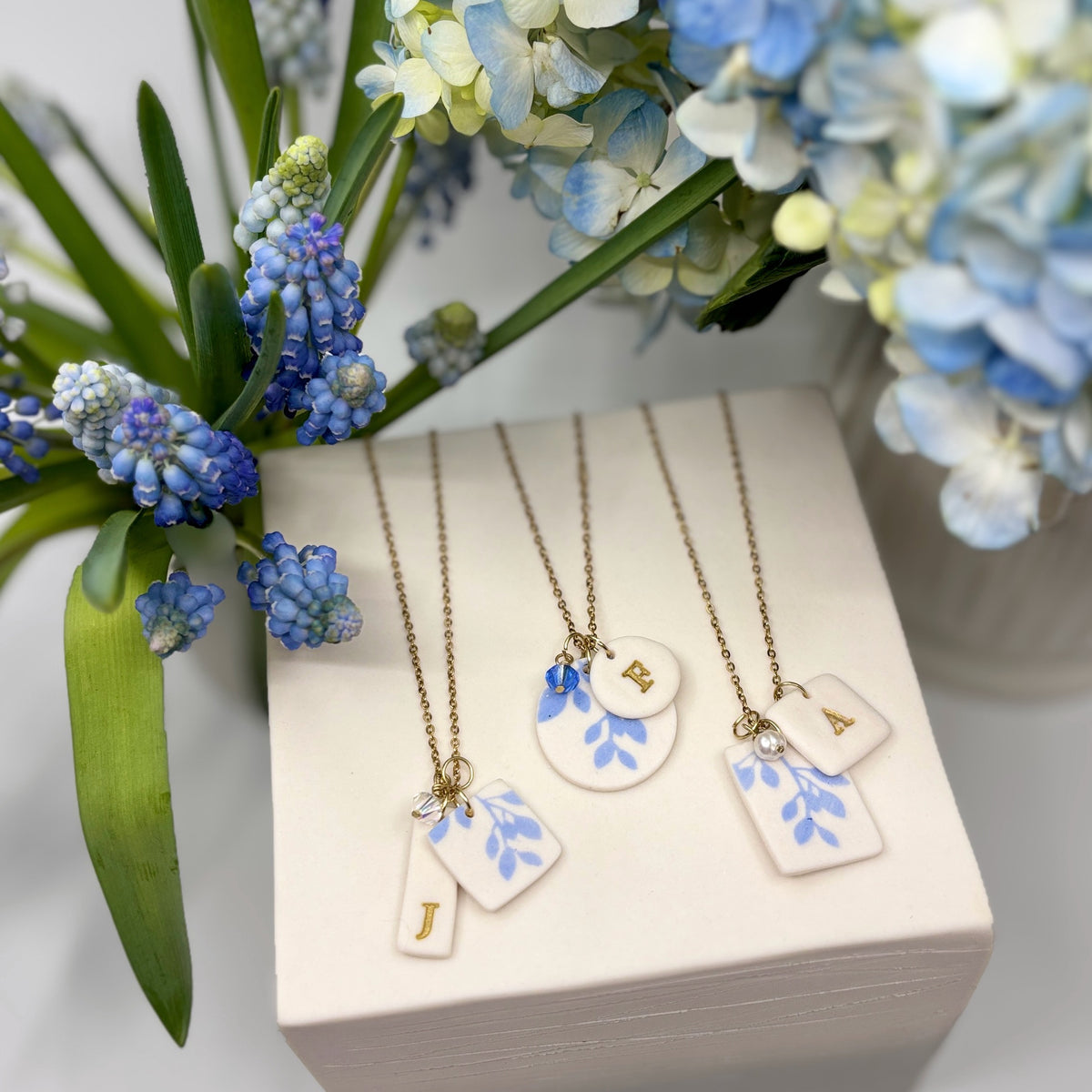 Round Willow Porcelain Charm in Light Blue