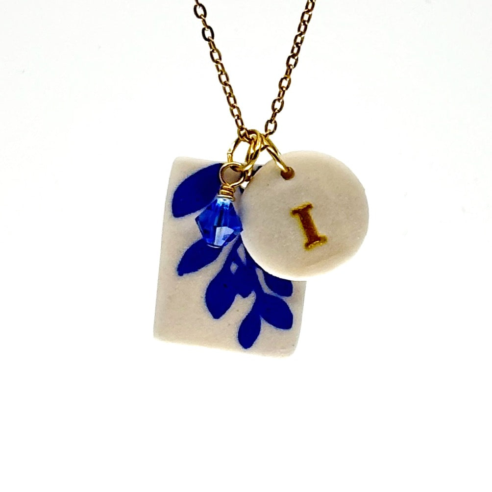 Rectangle Willow Vine Porcelain Charm in Cobalt
