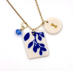 Rectangle Willow Vine Porcelain Charm in Cobalt