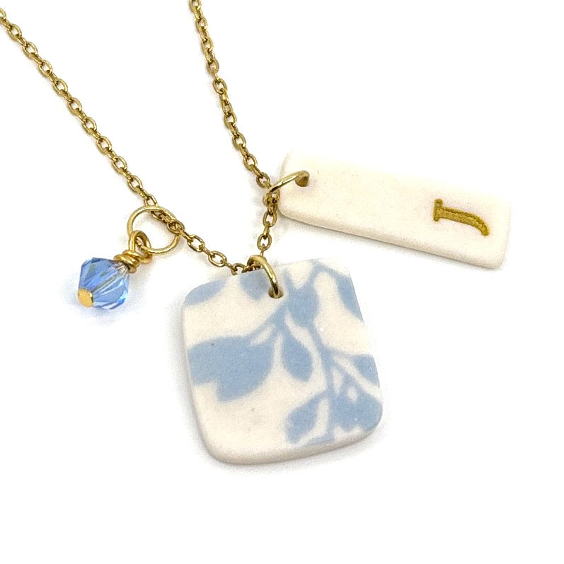 Square Willow Porcelain Charm in Light Blue