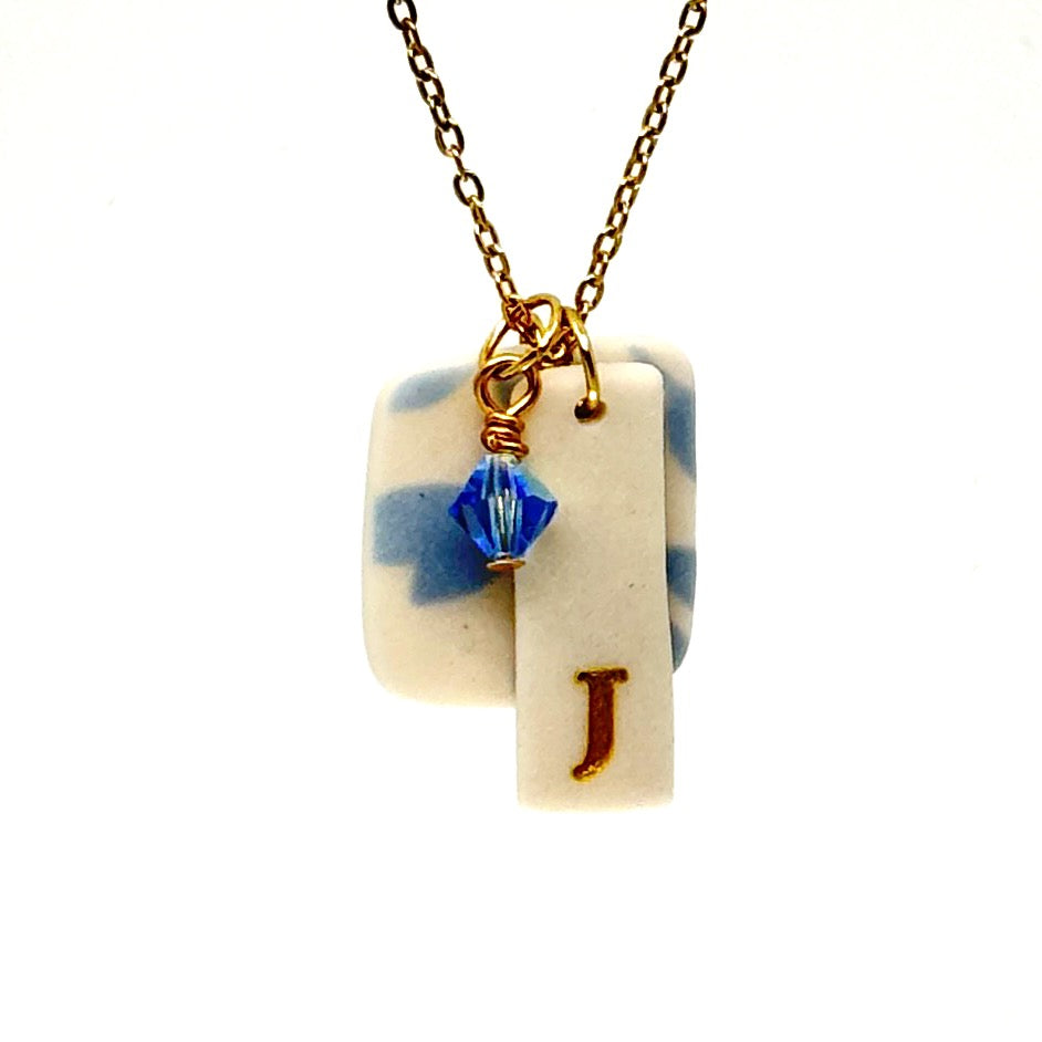 Square Willow Porcelain Charm in Light Blue