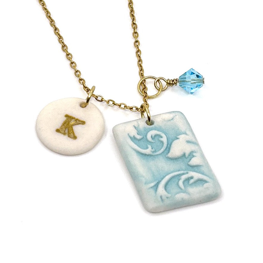 Florentine Rectangle Porcelain Charm in Turquoise