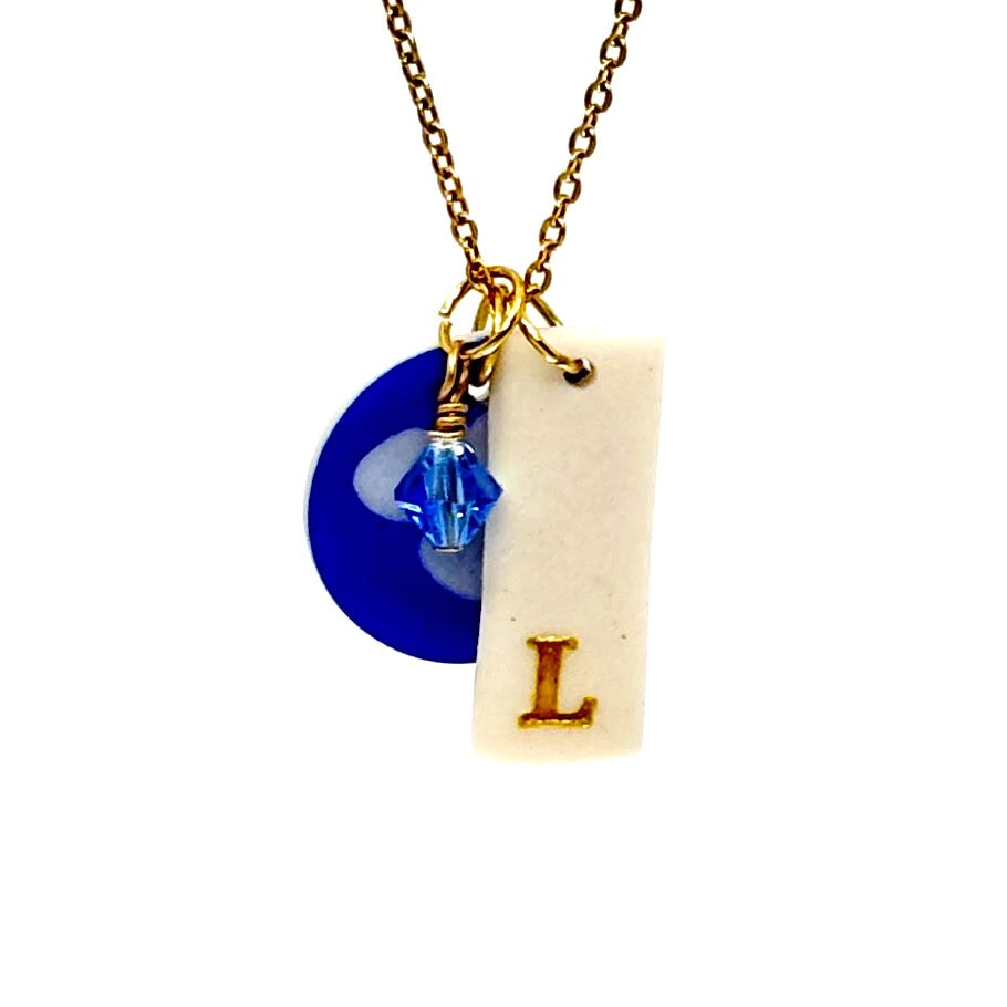 Round Hydrangea Porcelain Charm in Cobalt and Light Blue