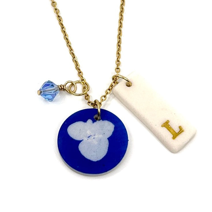 Round Hydrangea Porcelain Charm in Cobalt and Light Blue