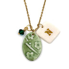 Cherry Blossom Oval Porcelain Charm in Mid Green