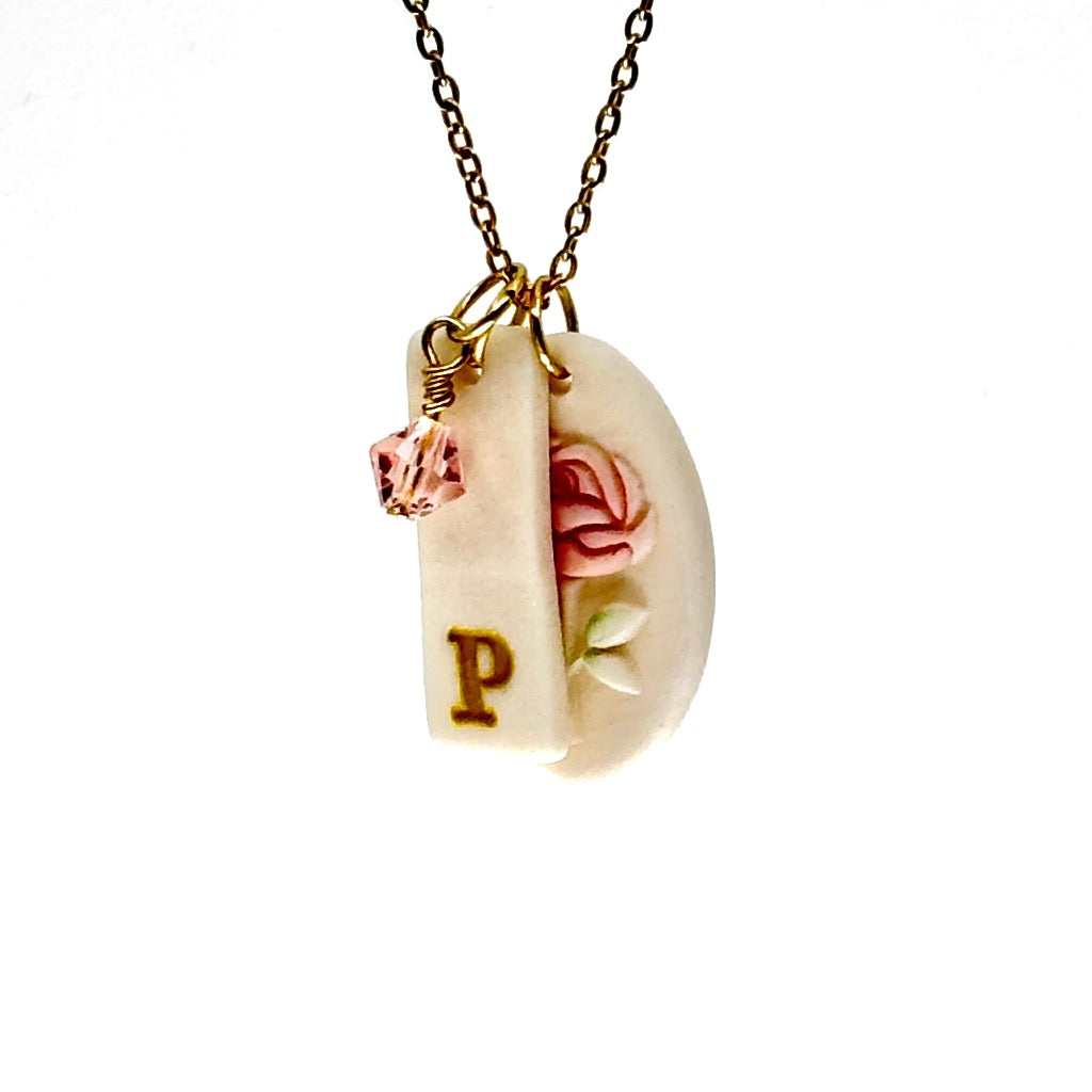 Oval Rosebud Porcelain Charm in Pink