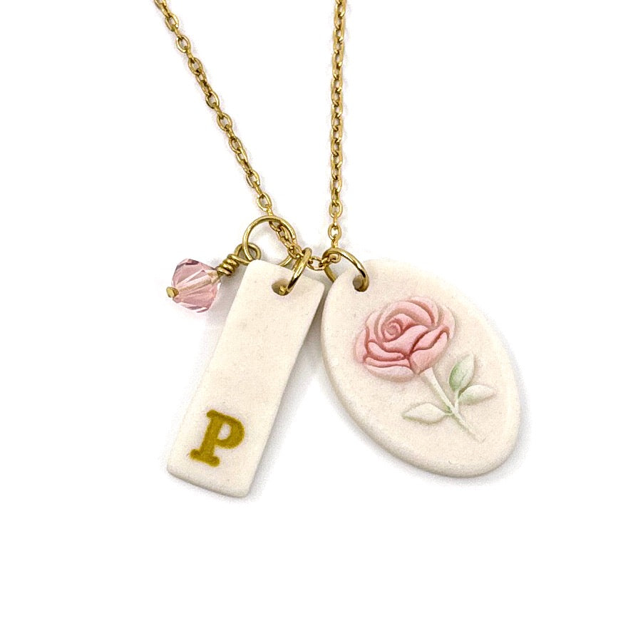 Oval Rosebud Porcelain Charm in Pink