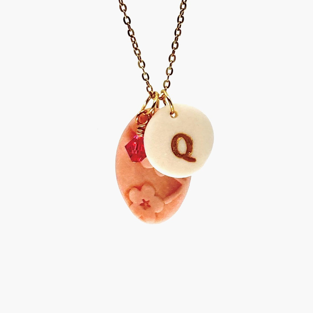 Cherry Blossom Oval Porcelain Charm in Pink