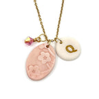 Cherry Blossom Oval Porcelain Charm in Pink