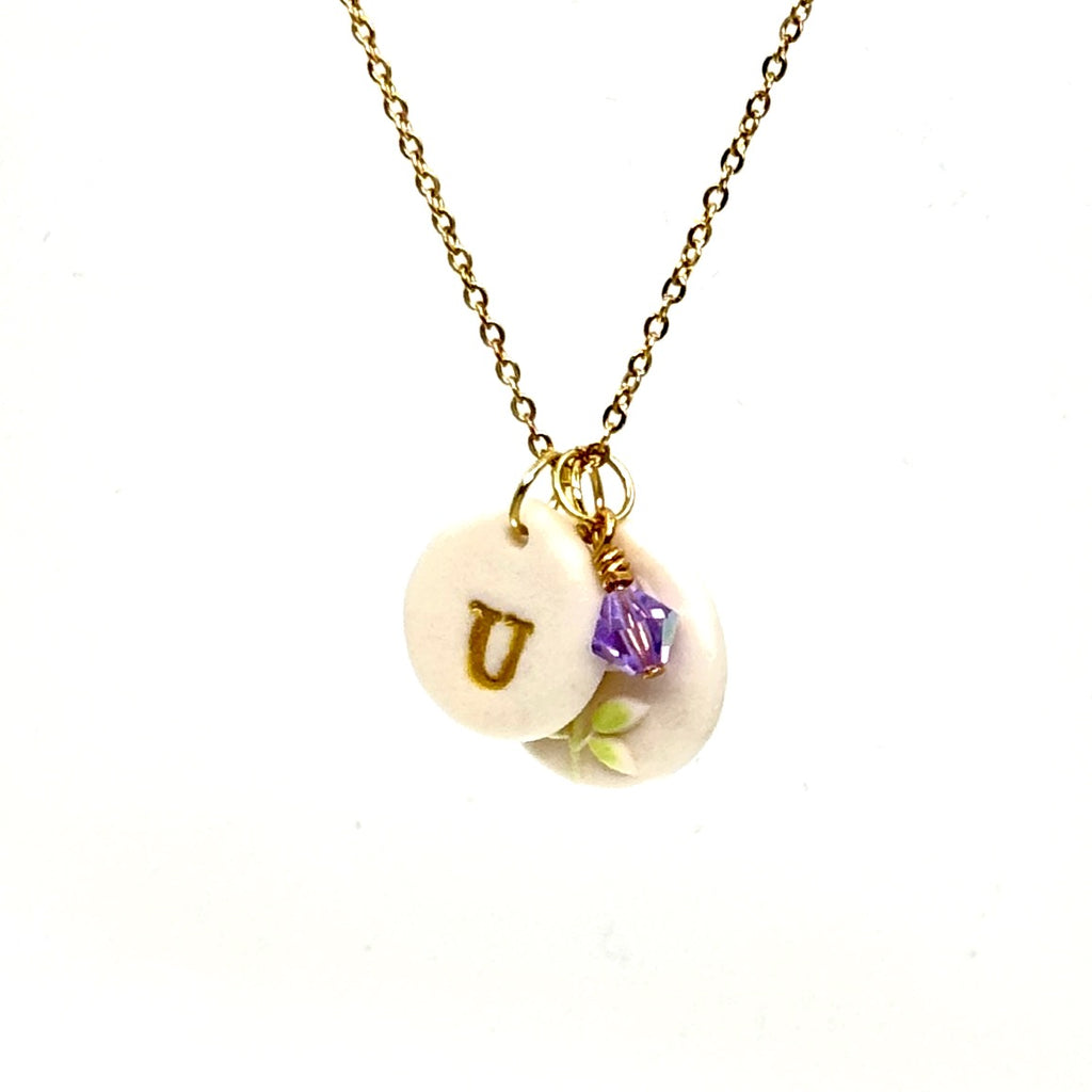 Round Rosebud Porcelain Charm in Lilac