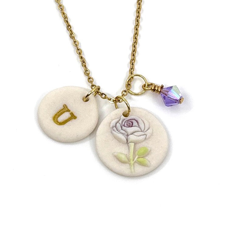 Round Rosebud Porcelain Charm in Lilac