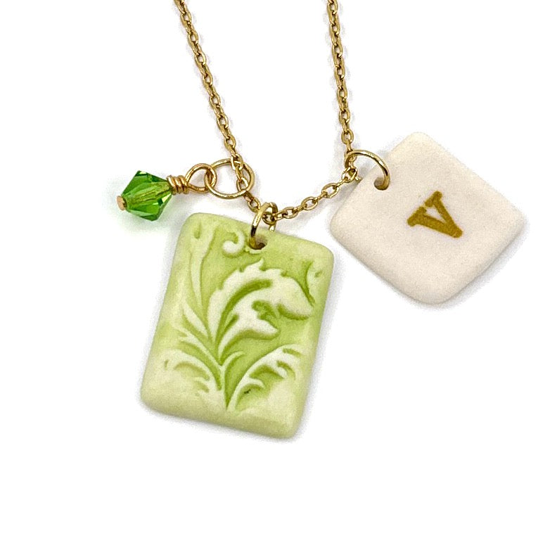 Florentine Rectangle Porcelain Charm in Bright Green