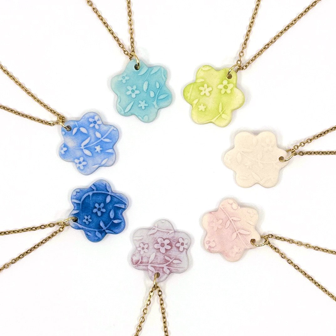 Cherry Blossom Flower Porcelain Charm in Bright Green