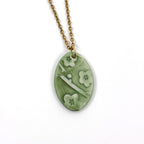 Cherry Blossom Oval Porcelain Charm in Mid Green
