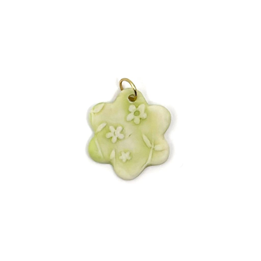 Cherry Blossom Flower Porcelain Charm in Bright Green