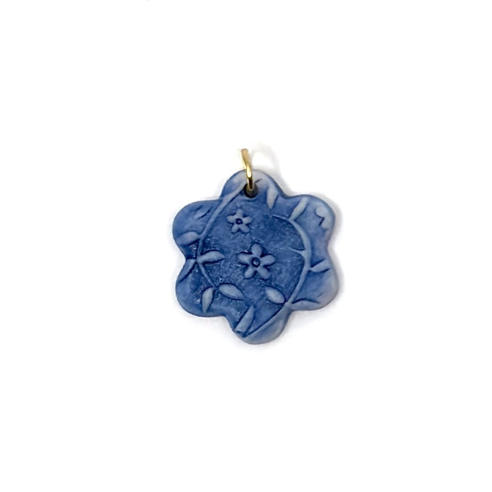 Cherry Blossom Flower Porcelain Charm in Cobalt