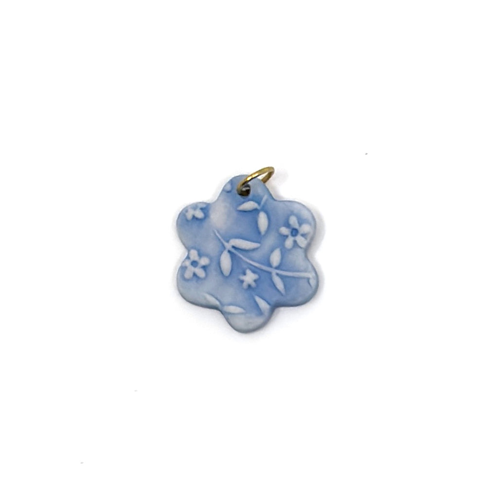 Cherry Blossom Flower Porcelain Charm in Light Blue