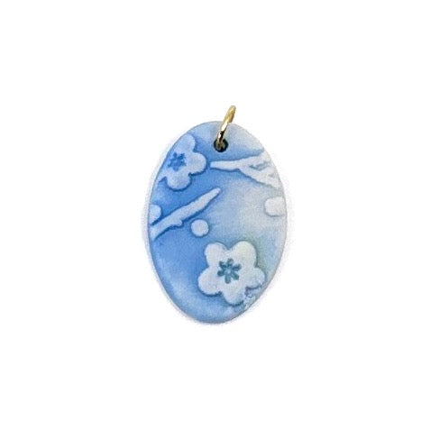 Cherry Blossom Oval Porcelain Charm in Light Blue