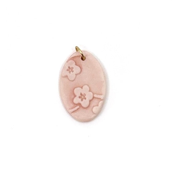 Cherry Blossom Oval Porcelain Charm in Pink