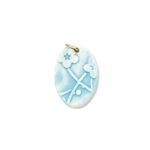 Cherry Blossom Oval Porcelain Charm in Turquoise
