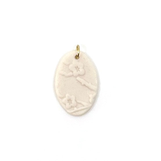 Cherry Blossom Oval Porcelain Charm in White