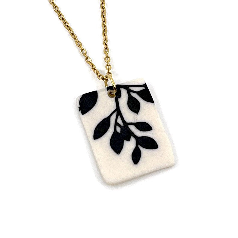 Rectangle Willow Porcelain Charm in Black