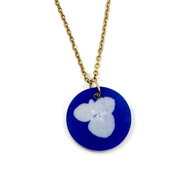 Round Hydrangea Porcelain Charm in Cobalt and Light Blue