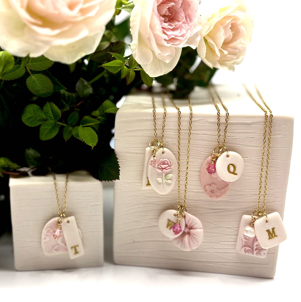 Florentine Rectangle Porcelain Charm in Pink