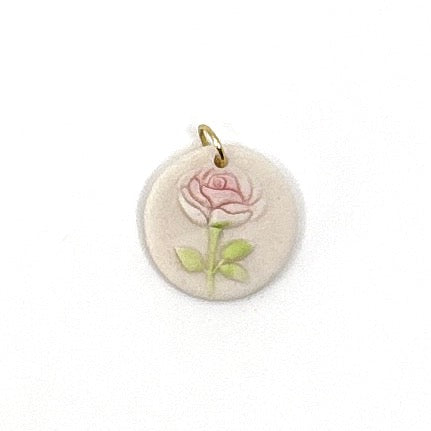 Round Rosebud Porcelain Charm in Pink