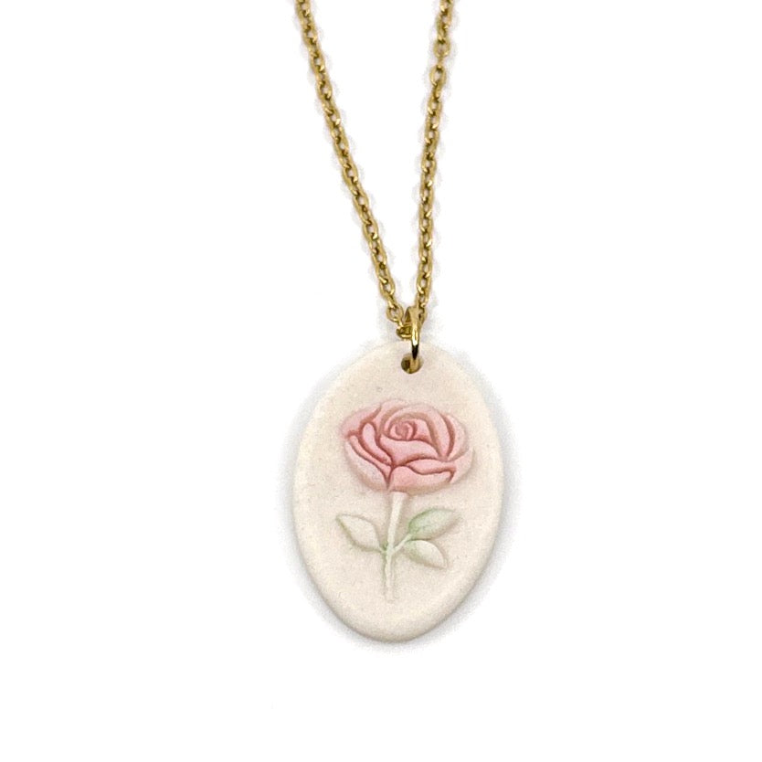 Oval Rosebud Porcelain Charm in Pink