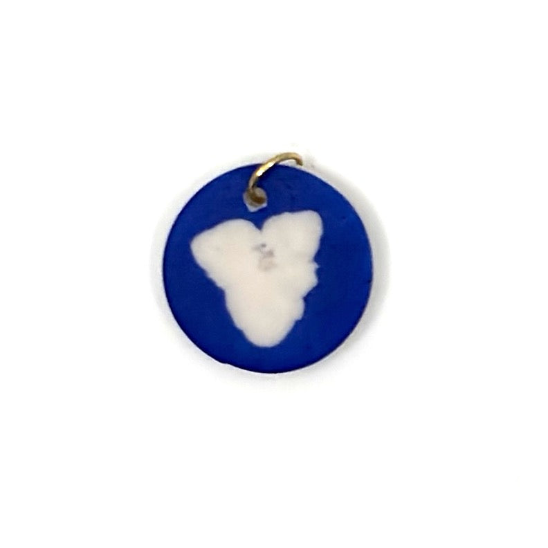Round Hydrangea Porcelain Charm in Cobalt