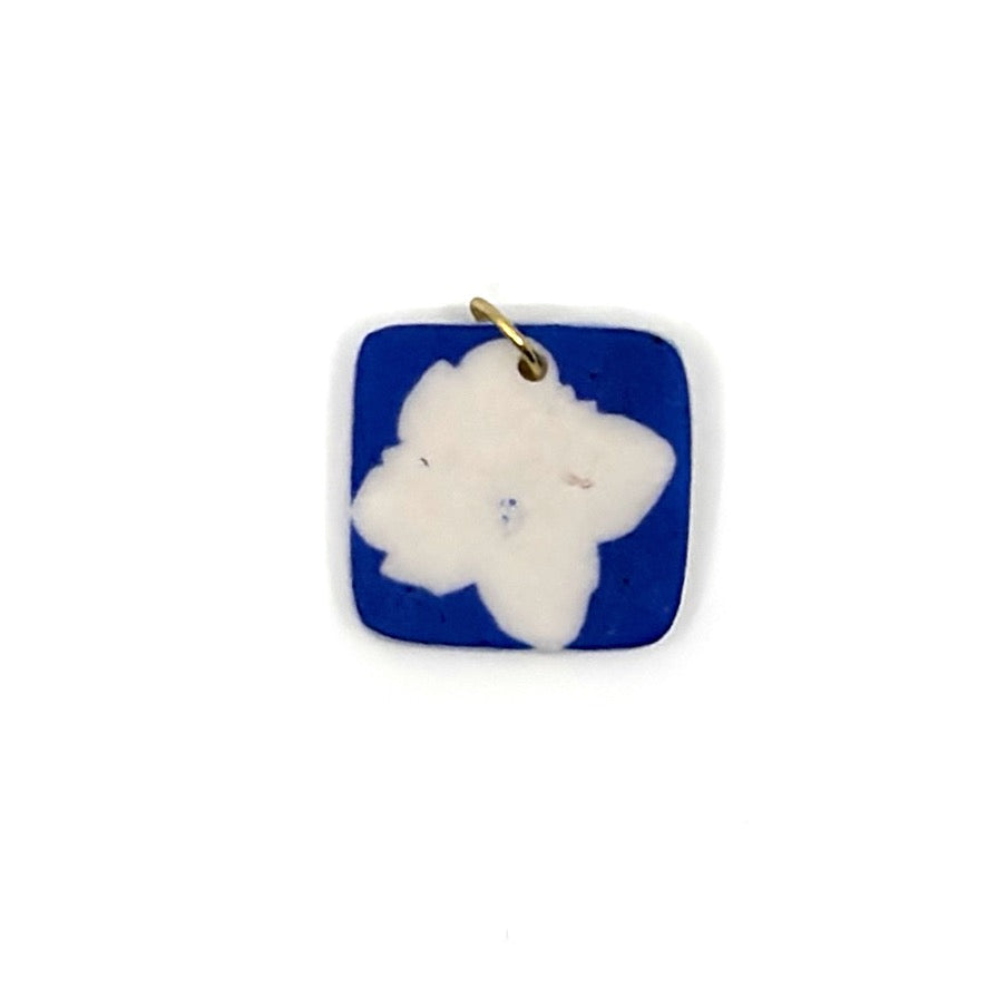 Square Hydrangea Porcelain Charm in Cobalt