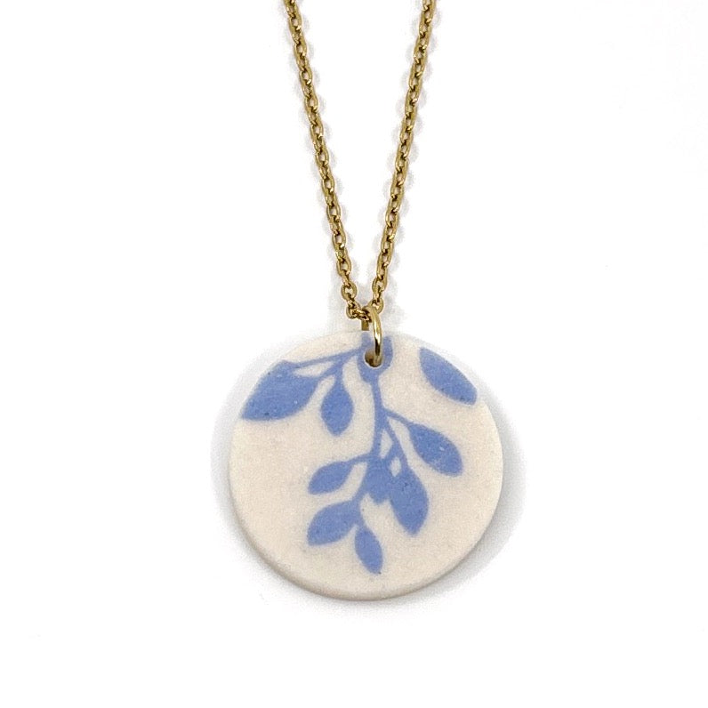 Round Willow Porcelain Charm in Light Blue