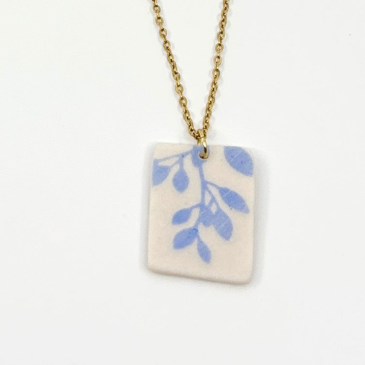 Rectangle Willow Porcelain Charm in Light Blue