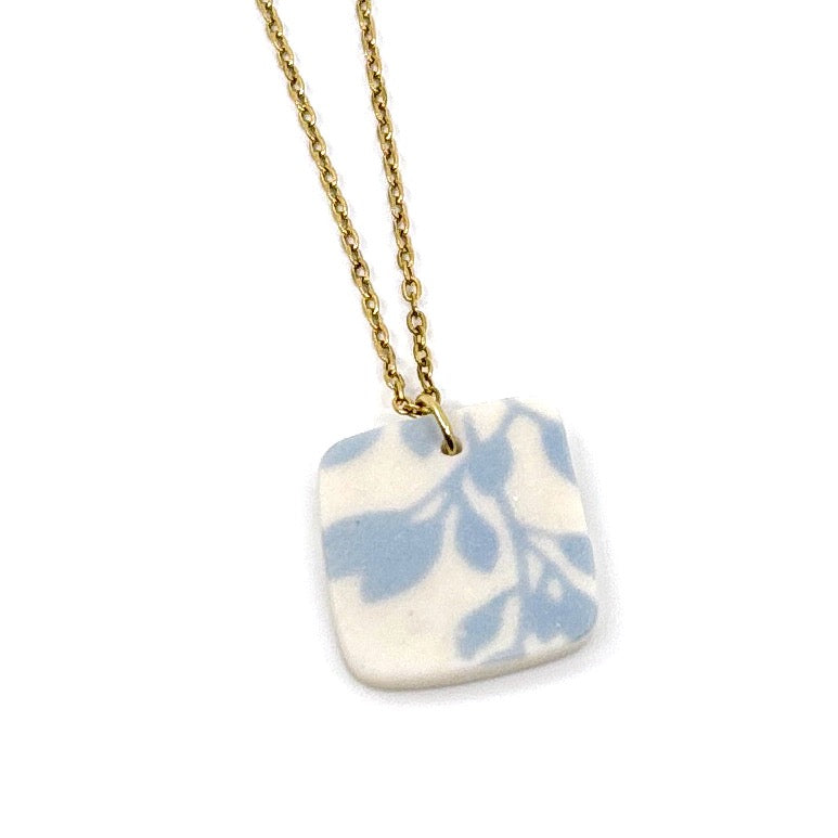 Square Willow Porcelain Charm in Light Blue
