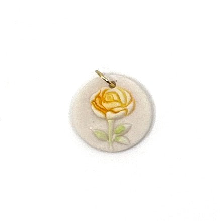 Round Rosebud Porcelain Charm in Yellow